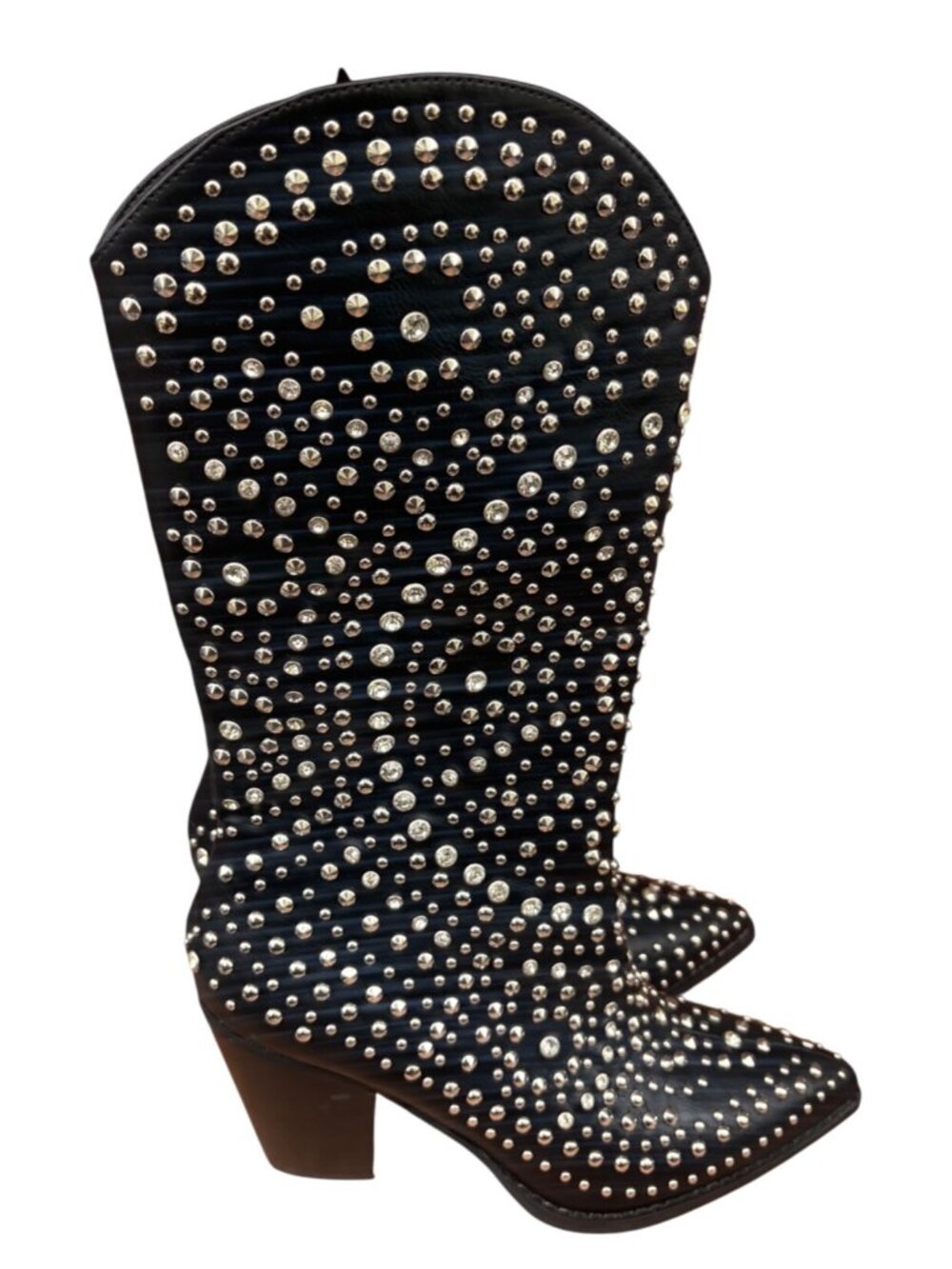 Beast Fashion Womens Size 9 Black Studded Mid Calf Western Cowboy Boots